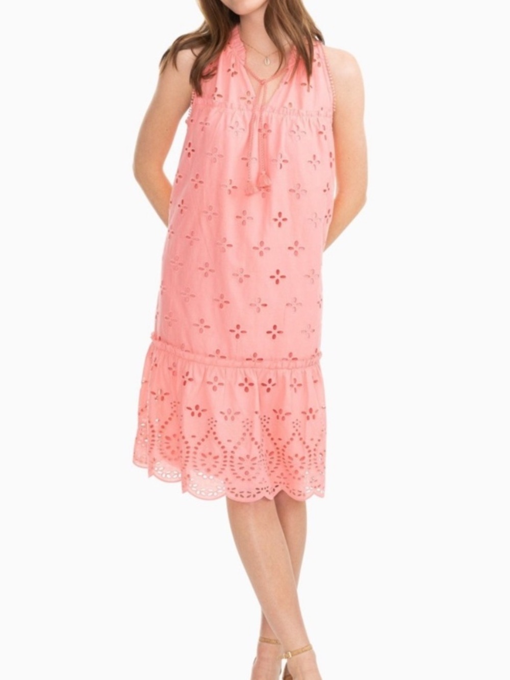 Southern Tide Rowena Dress Shift Eyelet
Scalloped Coral Pink Cotton Preppy